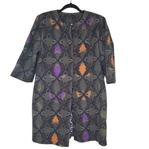 Elie Tahari Womens Olive Green Geometric Print Cotton Coat Jacket Sz L vintage